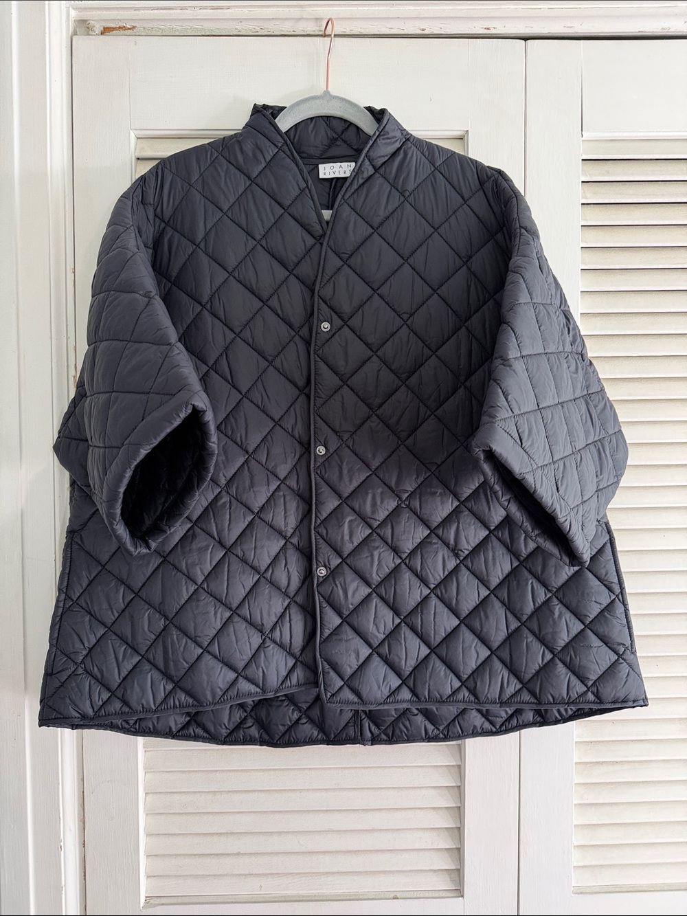 Joan Rivers Quilted Black Snap-Front 3/4 Sleeve Puffer Coat XL